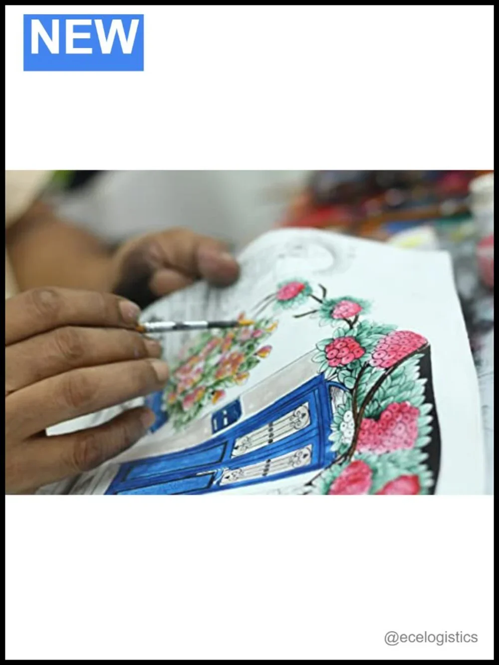 Hand Painted Genuine Leather Organizer Satchel with Adjustable Crossbody Strap